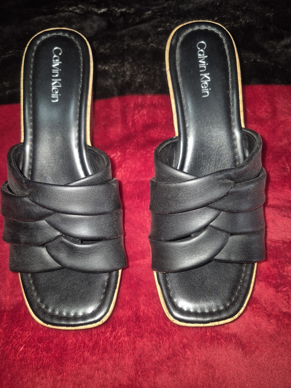 Calvin Klein Black Braided Slide Wedge Sandals